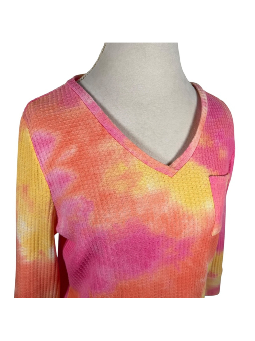 Belle by Kim Gravel Primabelle Waffle Knit Tie Dye Top 3/4 Sleeve Boho Size L - Picture 8 of 10